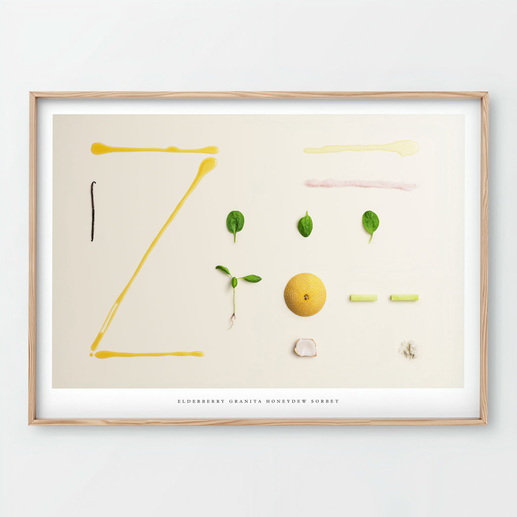 Elderberry Granita Honeydew Sorbet Giclée art print - abstract ingredient design on beige background