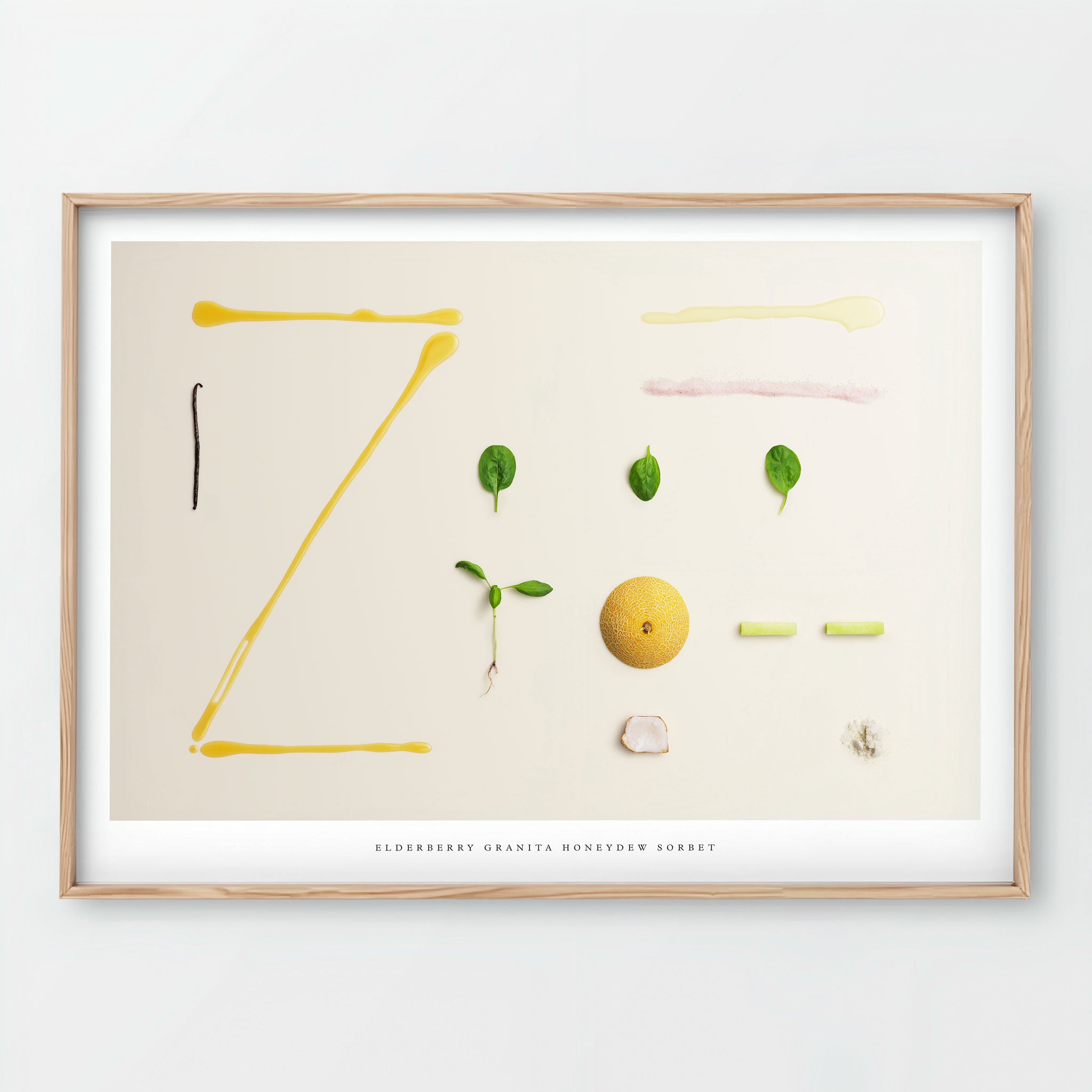 Elderberry Granita Honeydew Sorbet Giclée art print - abstract ingredient design on beige background