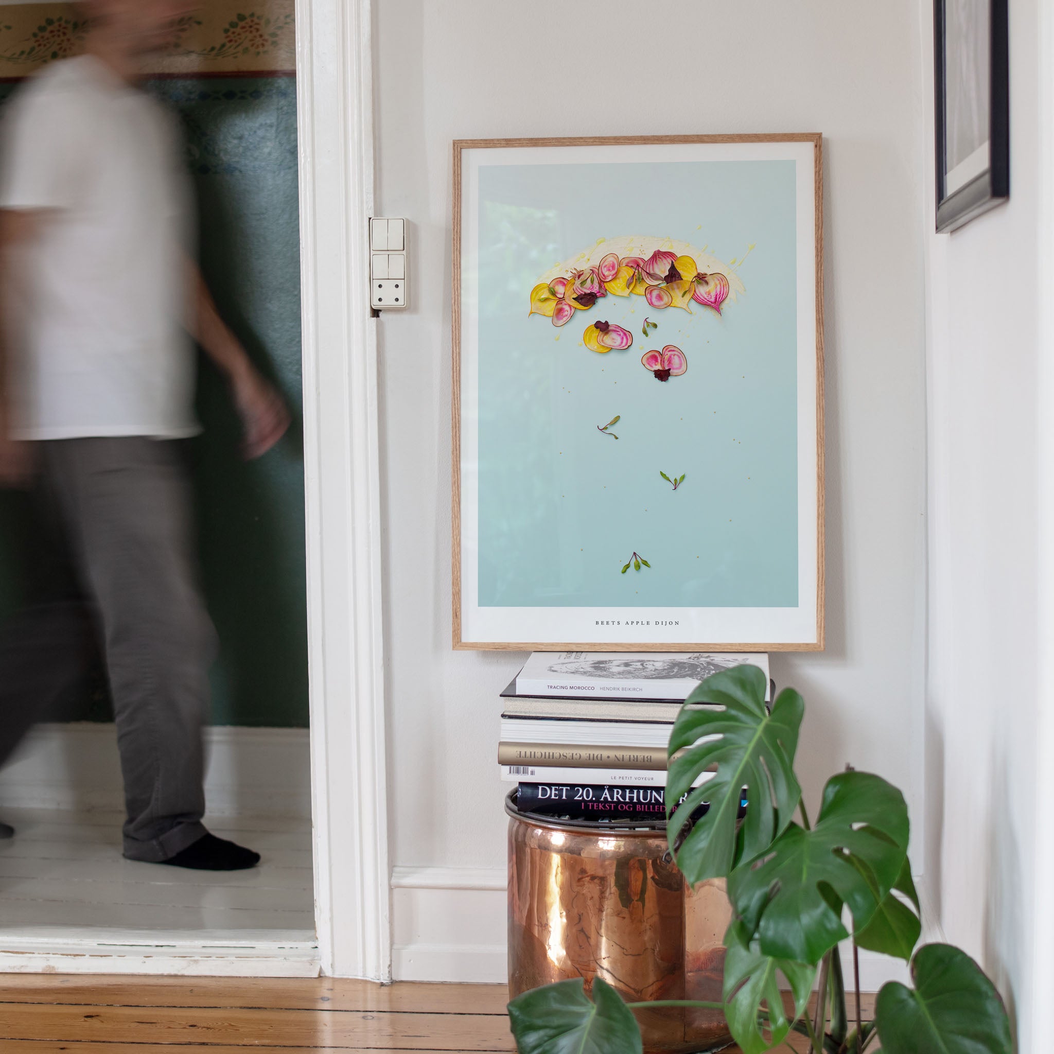 Beets Apple Dijon botanical poster on white wall in bright interior