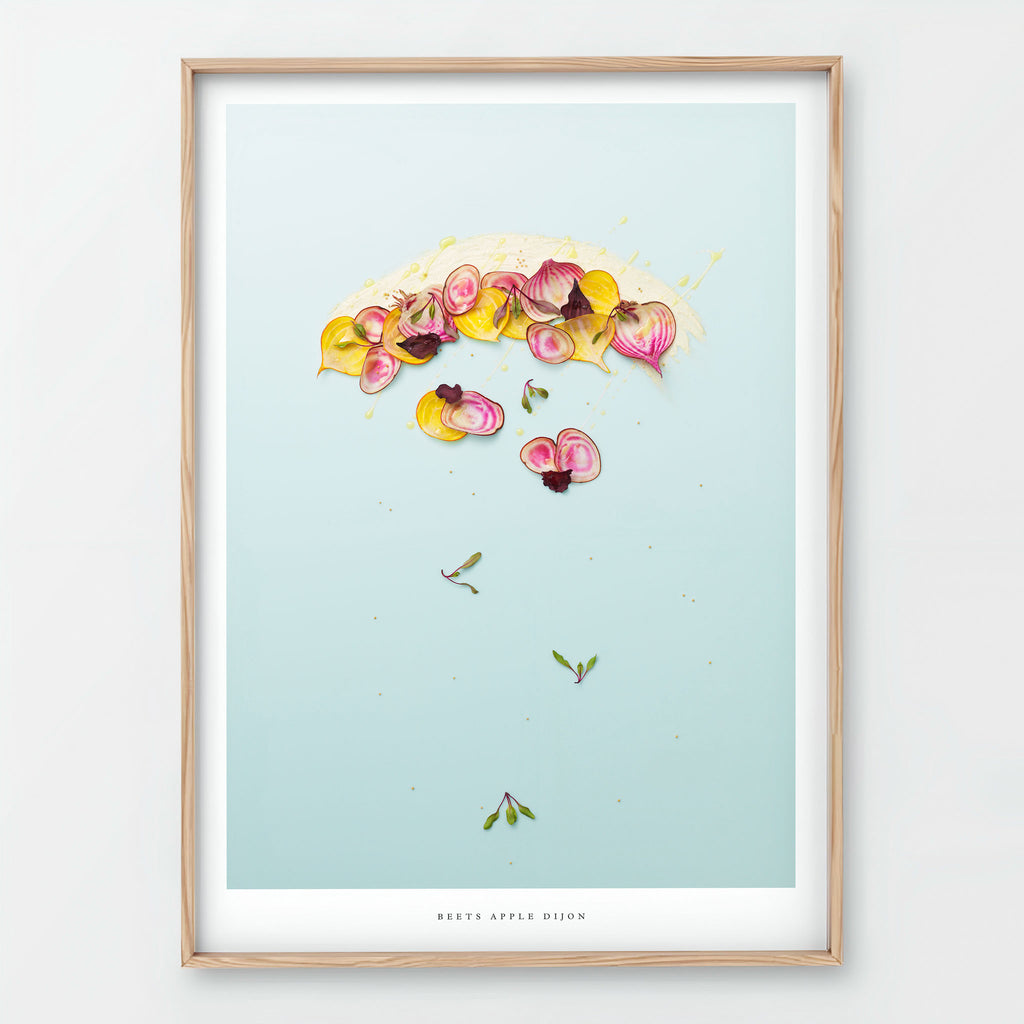 Beets Apple Dijon Giclée art print - botanical illustration on light blue background