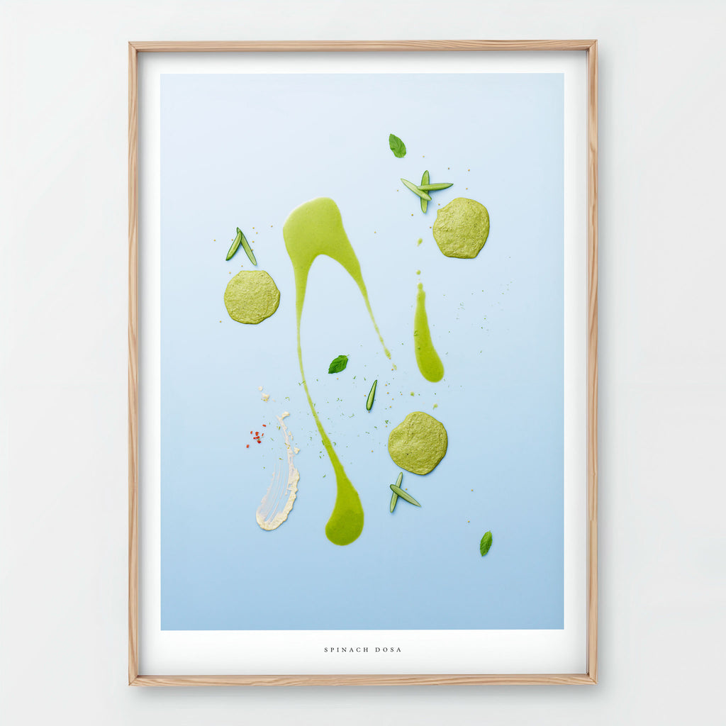 Spinach Dosa Giclée art print - green botanical design on light blue background