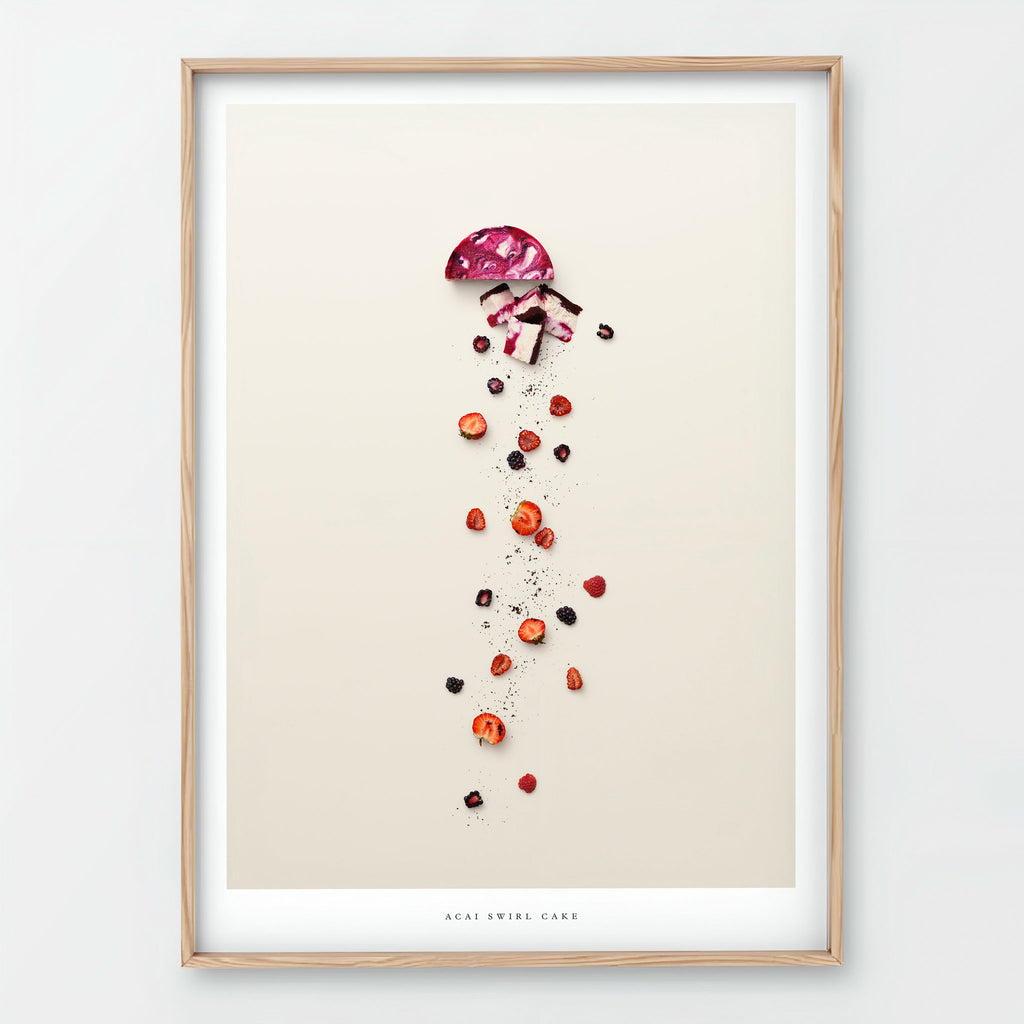 Acai Swirl Cake Giclée art print - cake and berry illustration on beige background