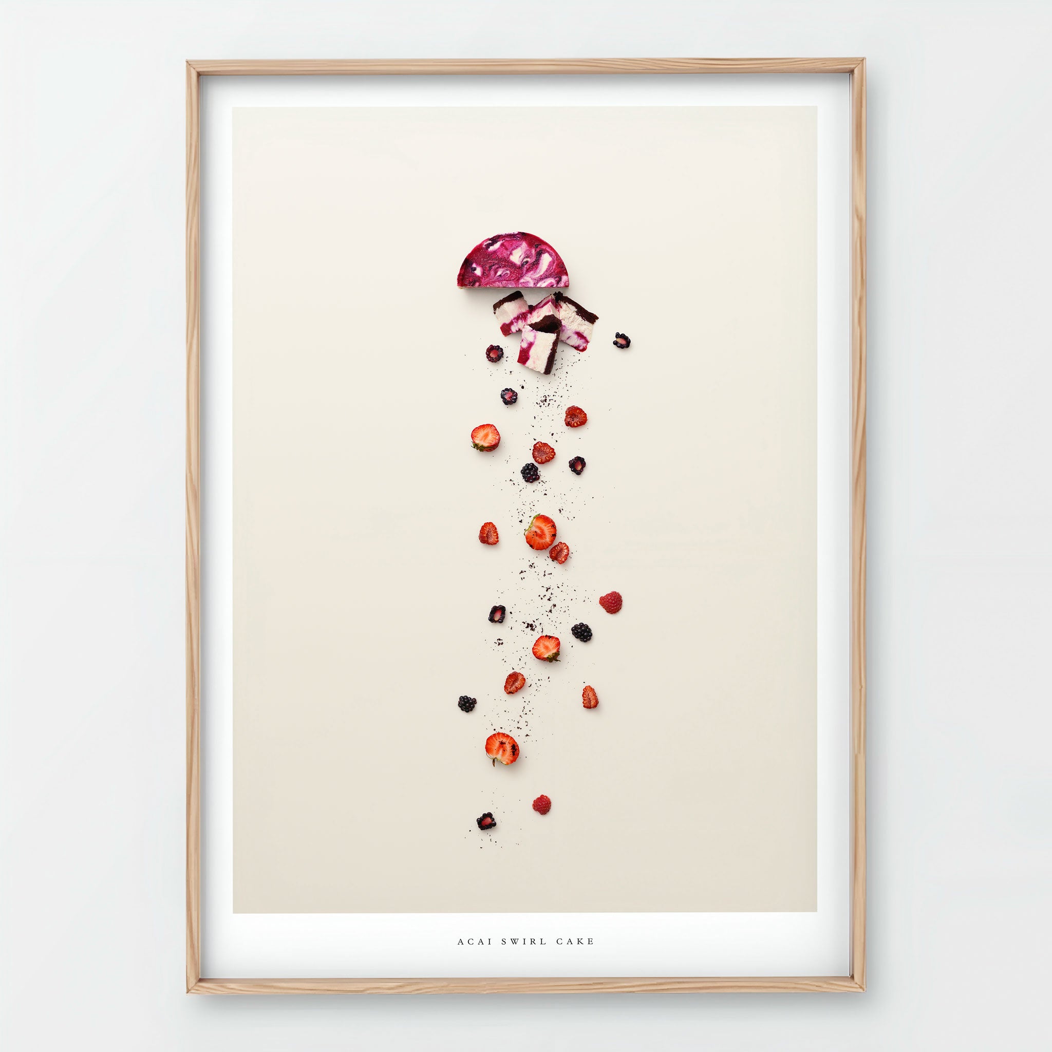 Acai Swirl Cake Giclée art print - cake and berry illustration on beige background