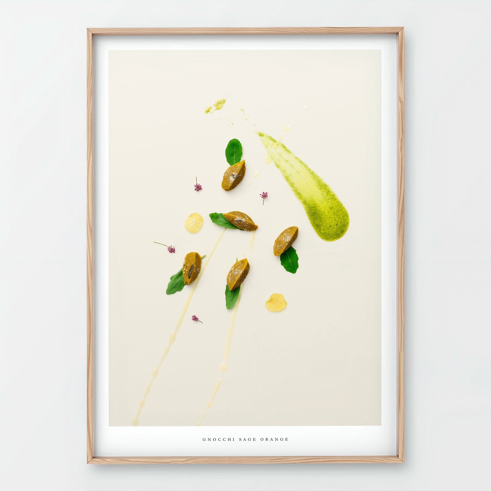 Gnocchi Orange Sage Giclée art print - food illustration on beige background